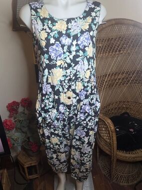 Vintage 80s Laura Ashley Floral Sleeveless Jumpsuit Size Medium